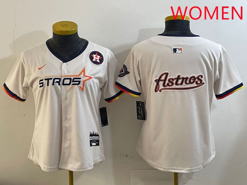Women Houston Astros Blank Cream Three generations Joint Name 2025 Nike MLB Jersey style 41018